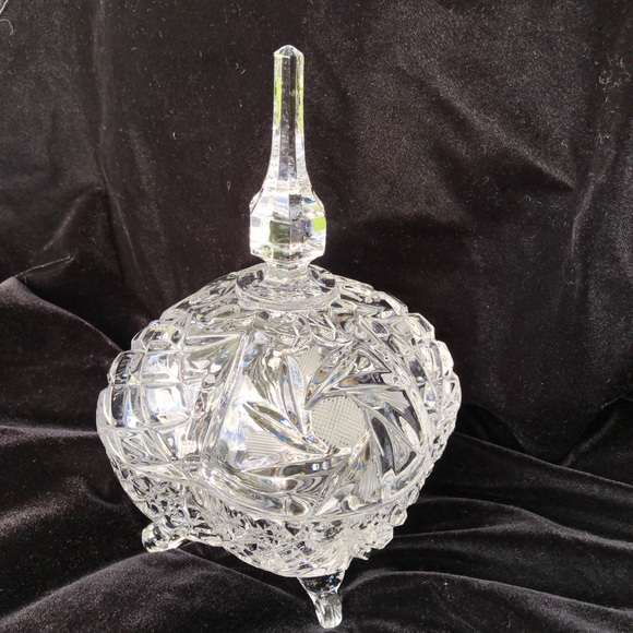 Vintage Lead Crystal Footed Candy Dish With Lid - Picture 3 of 14